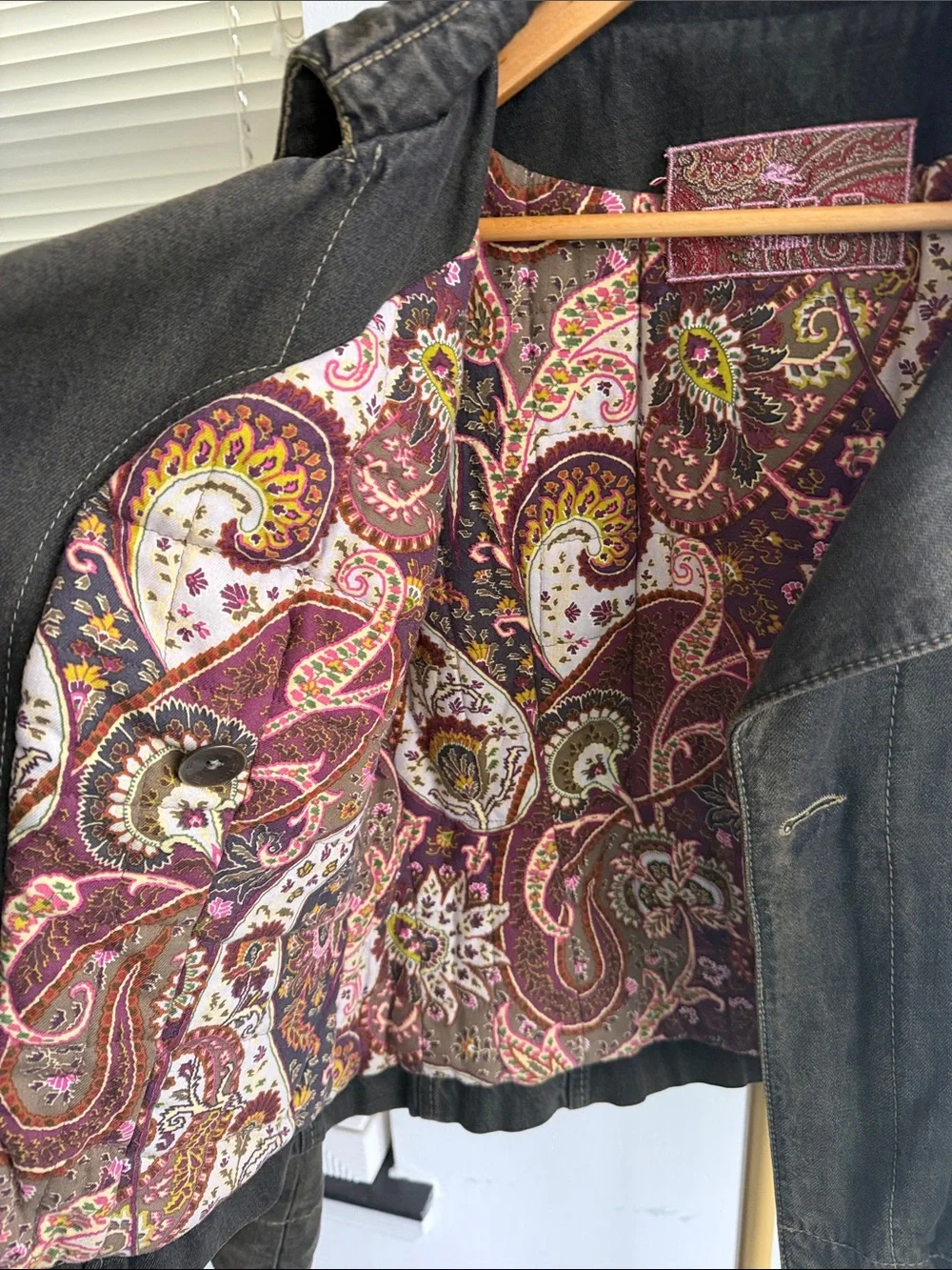 Etro Jeans Olive Paisley Lined Jacket with Branded Buttons size IT 42 S-M - Picture 3 of 10